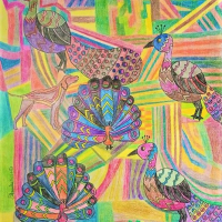 Четыре павлина и собака - ArtNea автор картин в Екатеринбурге